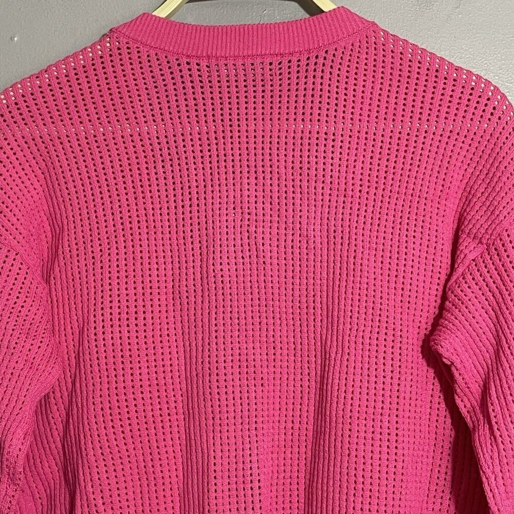 Apny Cardigan Sweater Women Size XS Pink Raspberry Waffle Mismatched Colorful - Picture 10 of 12